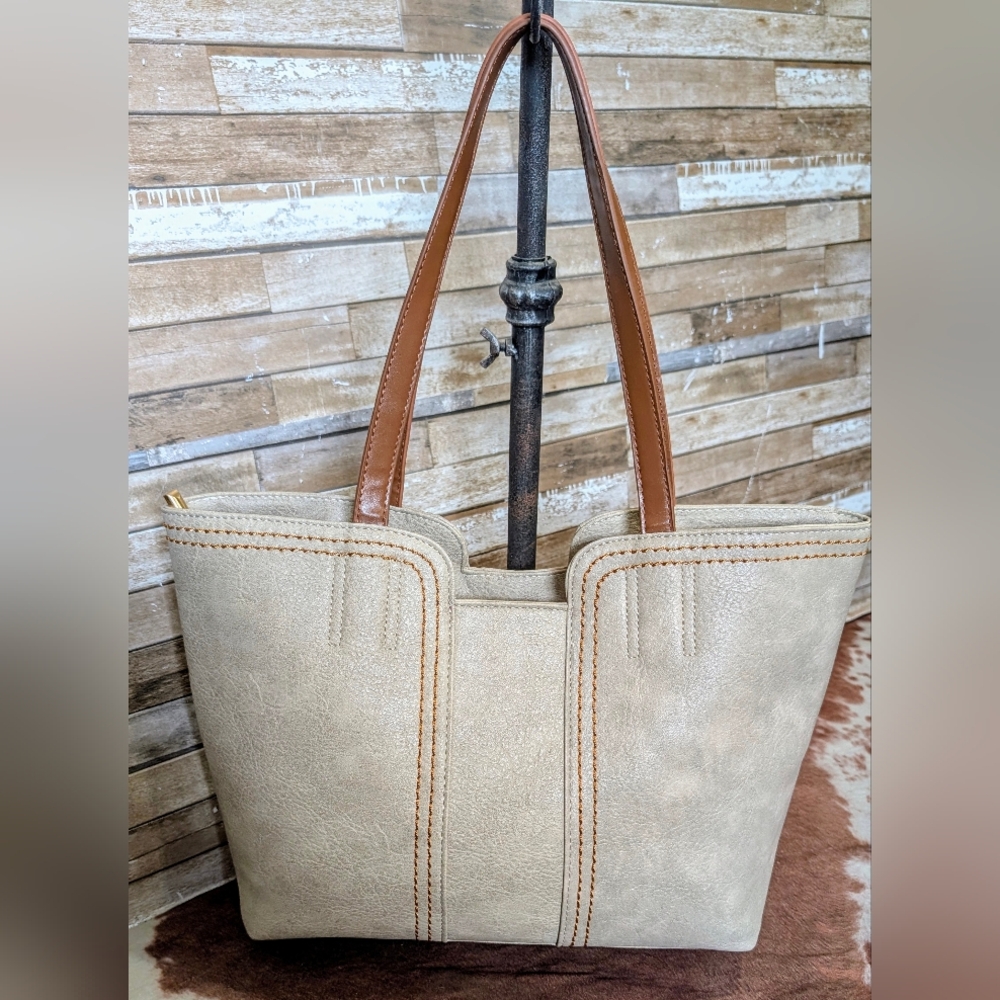 New Elegant Beige and Brown Tote Bag - Picture 7 of 16